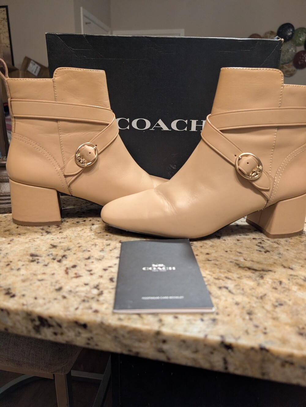 Coach Nadia Leather Booties Boots Chunky Heel Gold Hardware Sz 10 B